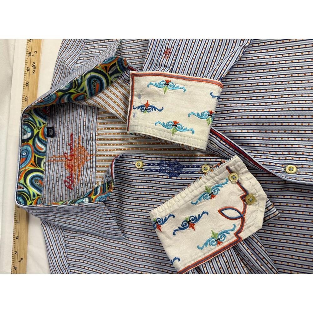 NWOT Robert Graham Men's XL  Long Sleeve Dress Shirt Blue Patterned Size L